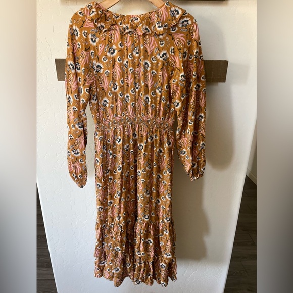 Universal Thread| Burnt Orange, Rust Floral Tiered Ruffle Midi Dress•••Prairie - Picture 5 of 12